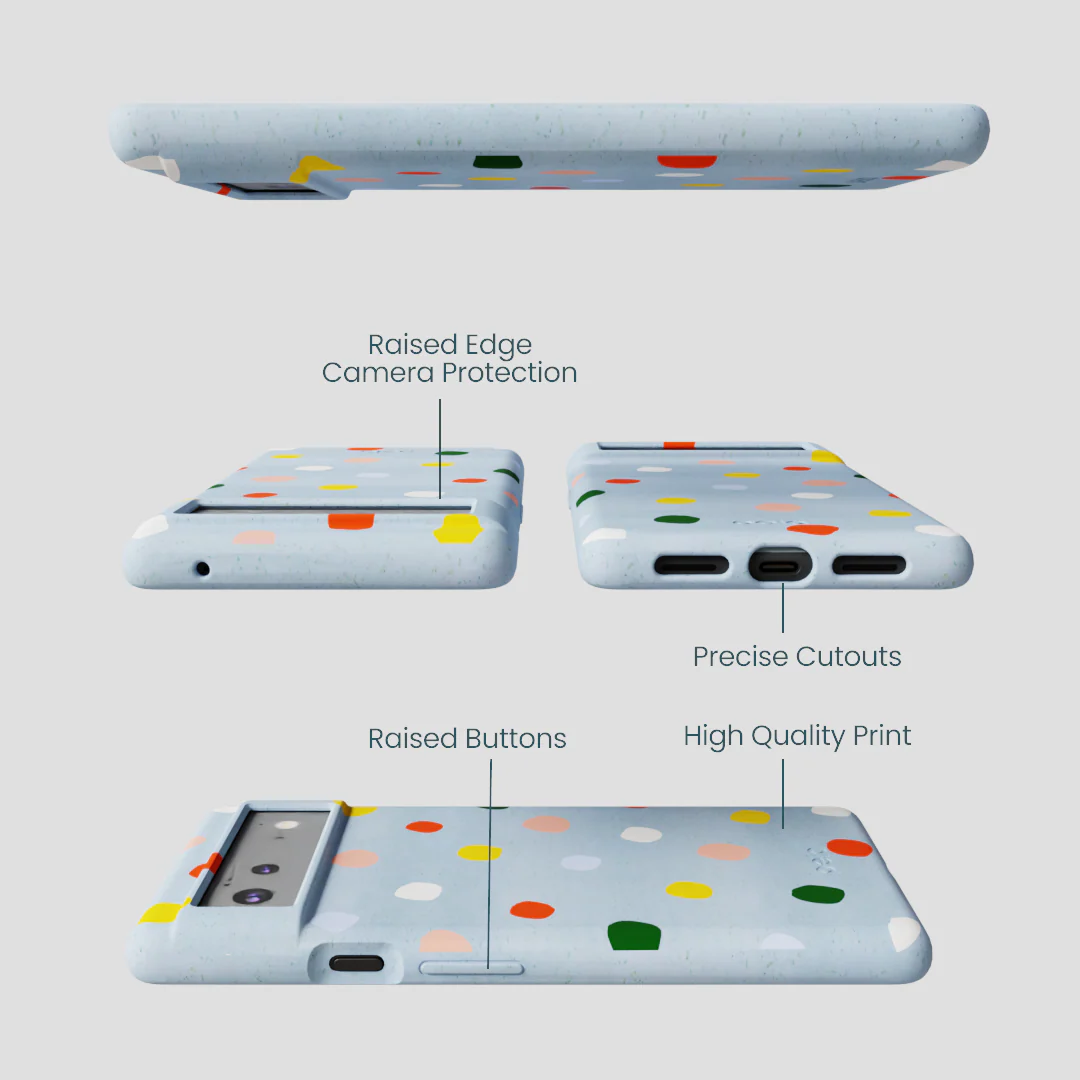 Powder Blue Rainbow Dots Google Pixel 6 Case - Image 3
