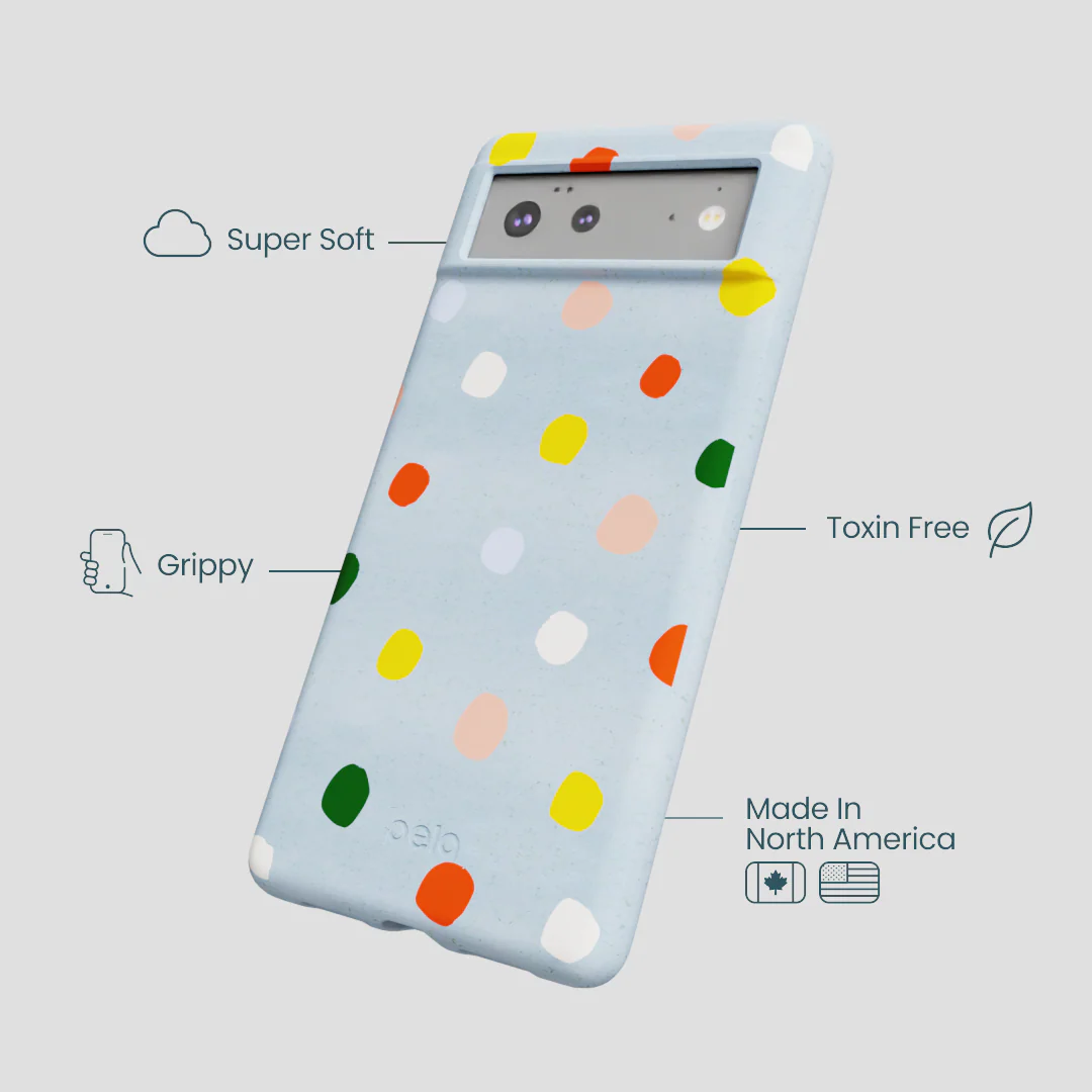 Powder Blue Rainbow Dots Google Pixel 6 Case - Image 4