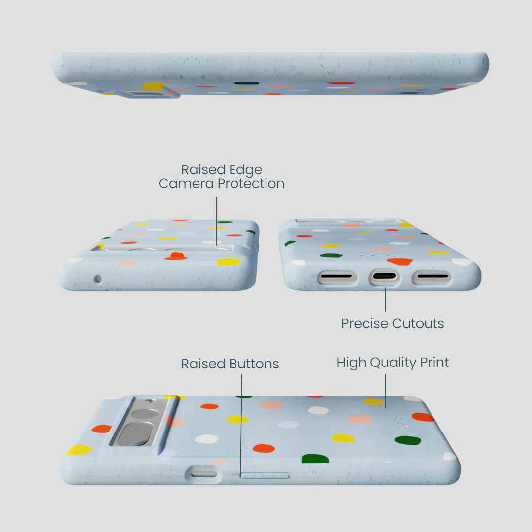 Powder Blue Rainbow Dots Google Pixel 7 Pro Case - Image 3