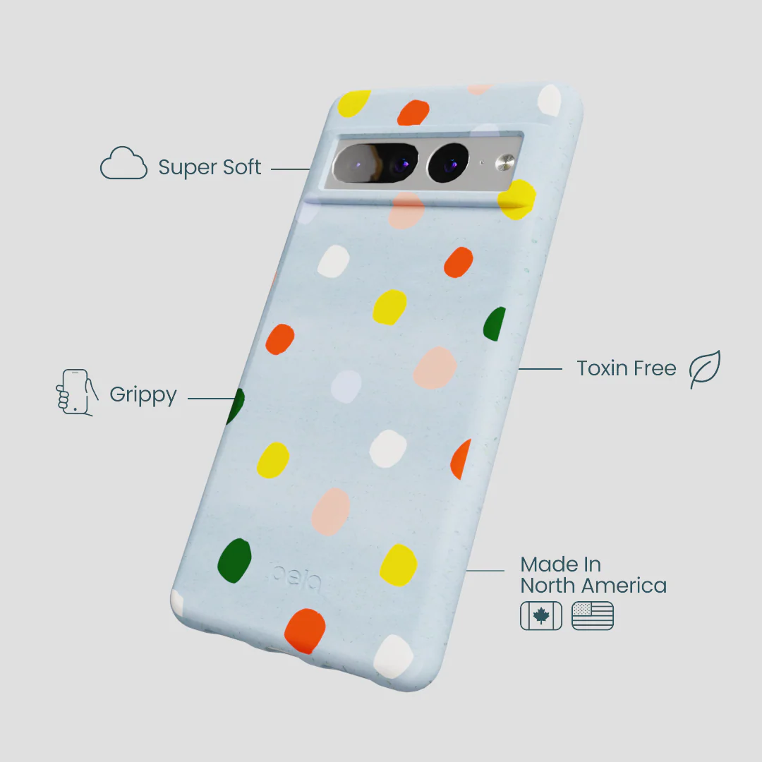 Powder Blue Rainbow Dots Google Pixel 7 Pro Case - Image 4