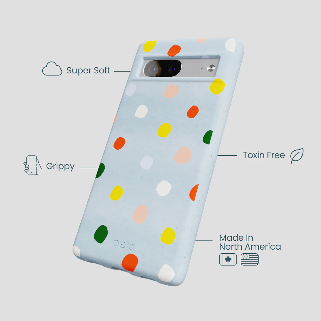 Powder Blue Rainbow Dots Google Pixel 7a Case - Image 4