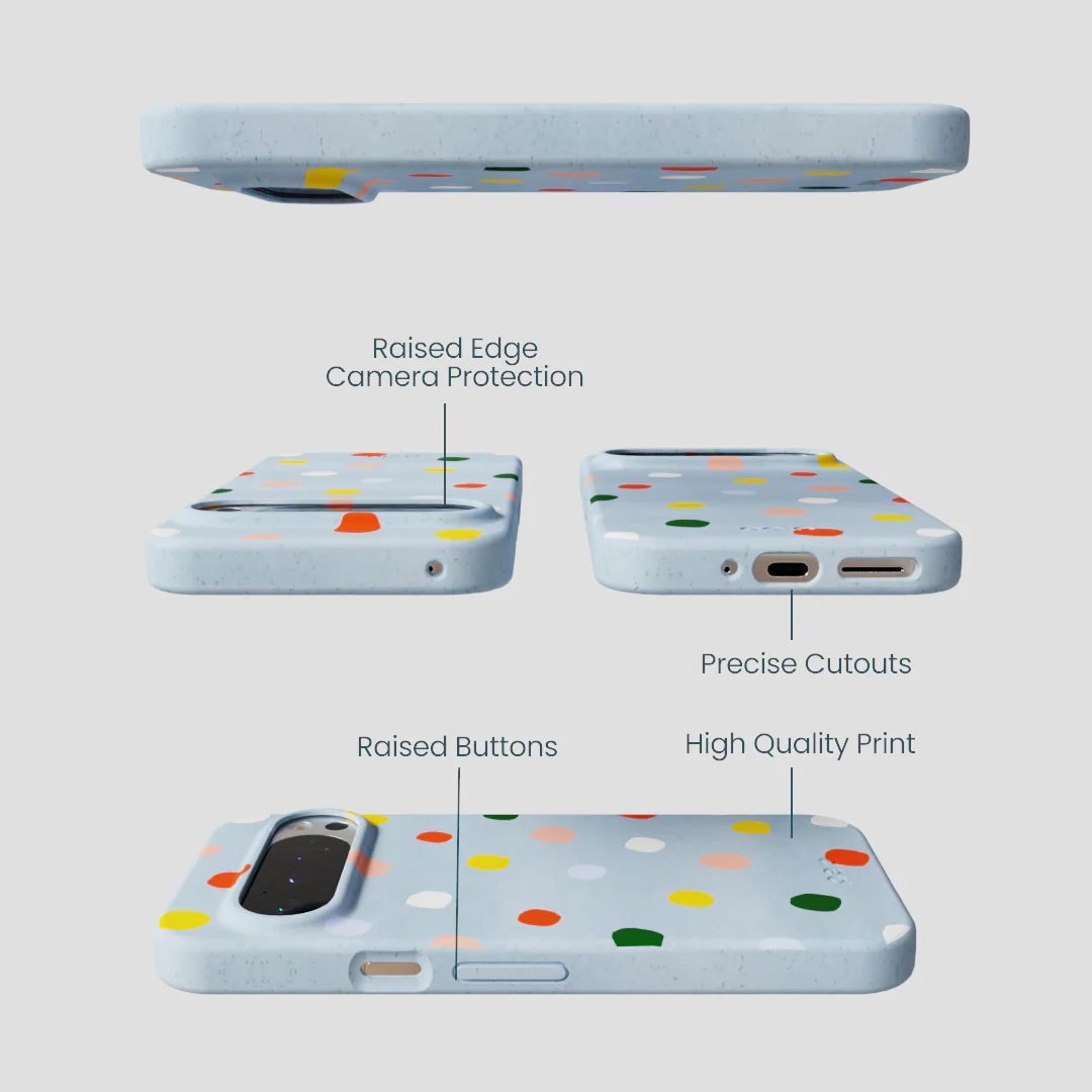 Powder Blue Rainbow Dots Google Pixel 9/9 Pro Case - Image 3