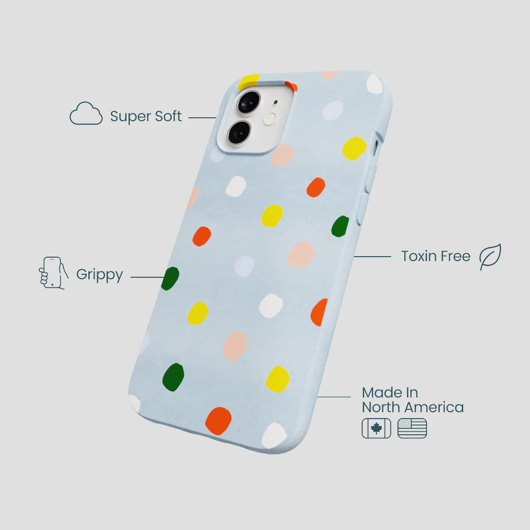 Powder Blue Rainbow Dots iPhone 12/ iPhone 12 Pro Case - Image 4