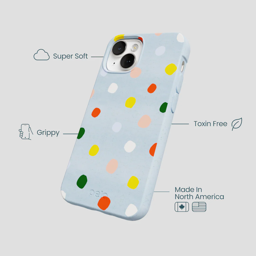Powder Blue Rainbow Dots iPhone 13 Case - Image 4