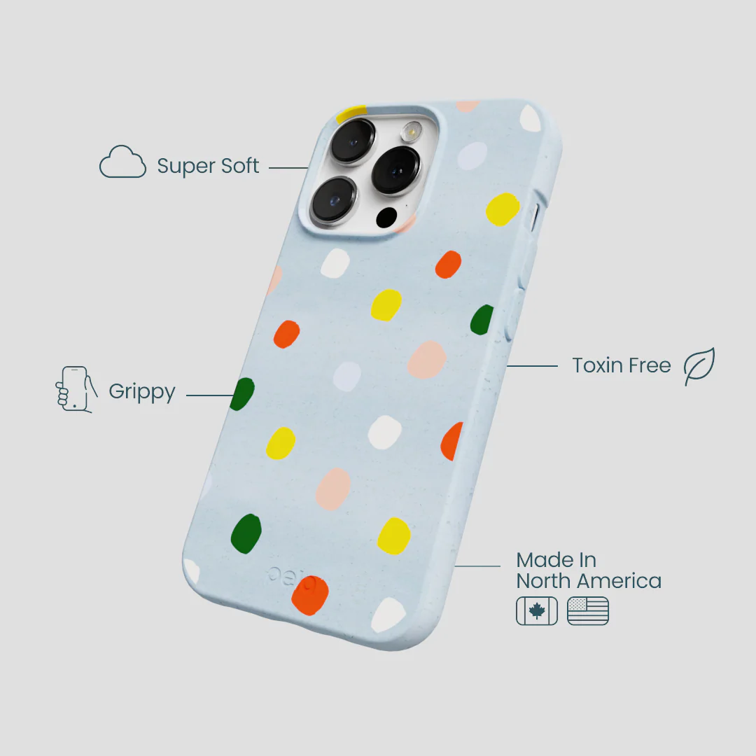 Powder Blue Rainbow Dots iPhone 13 Pro Case - Image 4