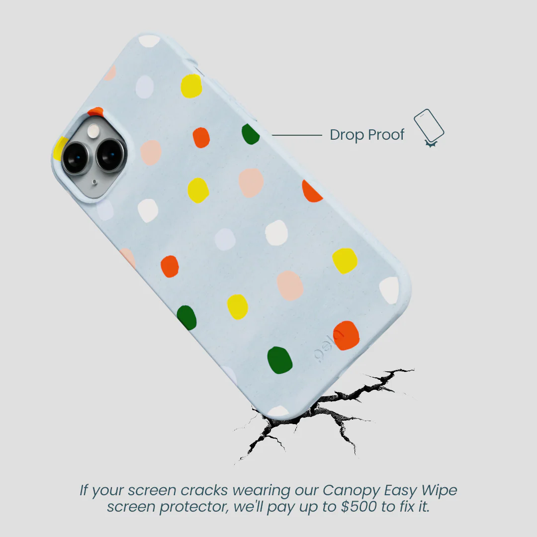 Powder Blue Rainbow Dots iPhone 14 Plus Case - Image 5