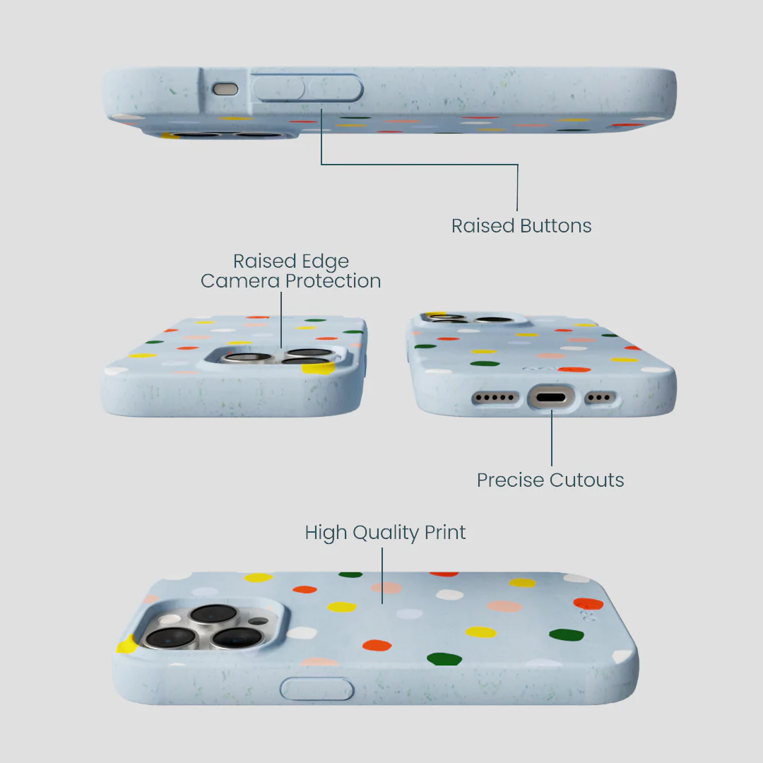 Powder Blue Rainbow Dots iPhone 14 Pro Case - Image 3
