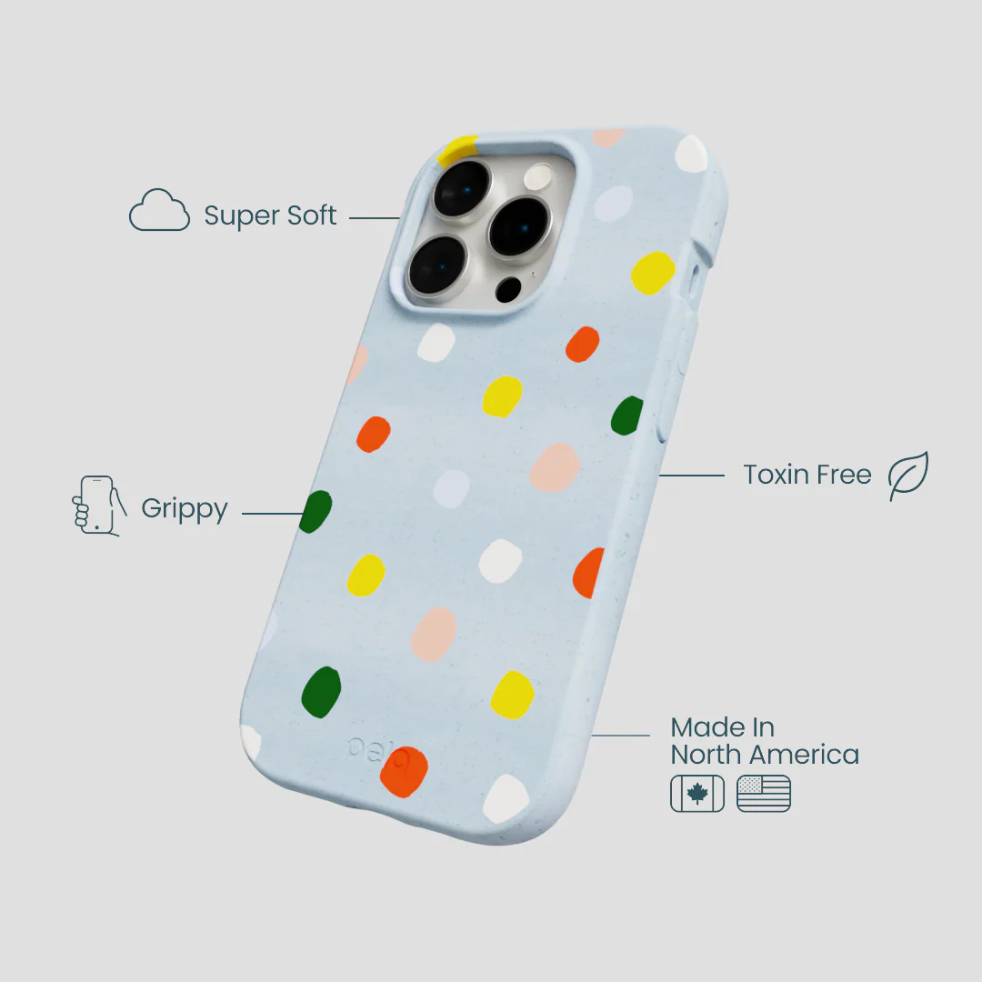 Powder Blue Rainbow Dots iPhone 14 Pro Case - Image 4