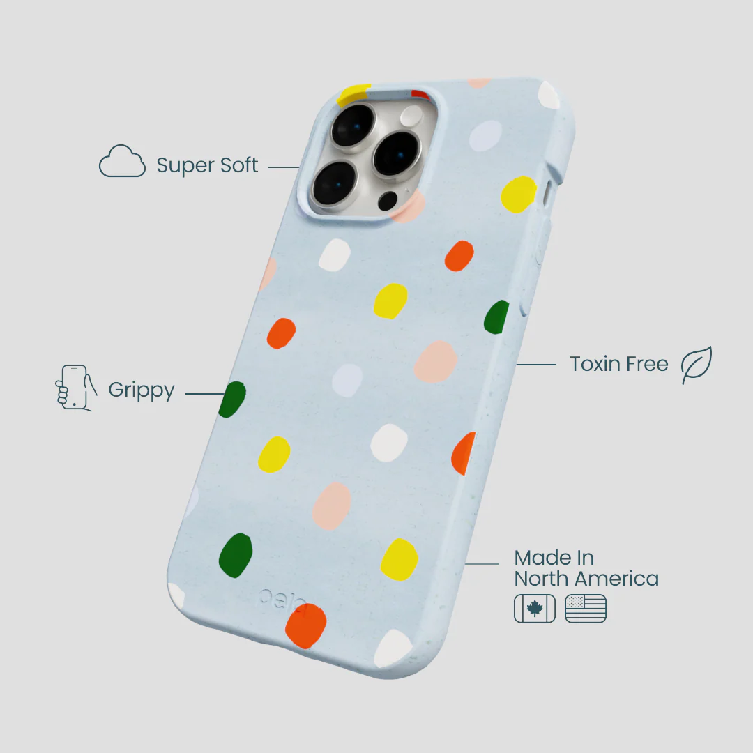 Powder Blue Rainbow Dots iPhone 14 Pro Max Case - Image 4
