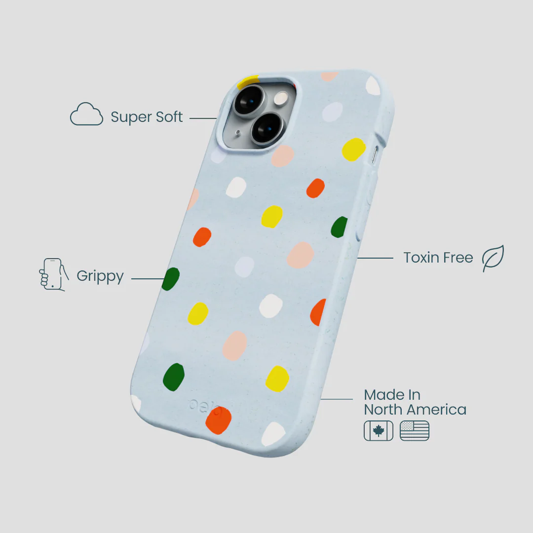 Powder Blue Rainbow Dots iPhone 15 Case - Image 4