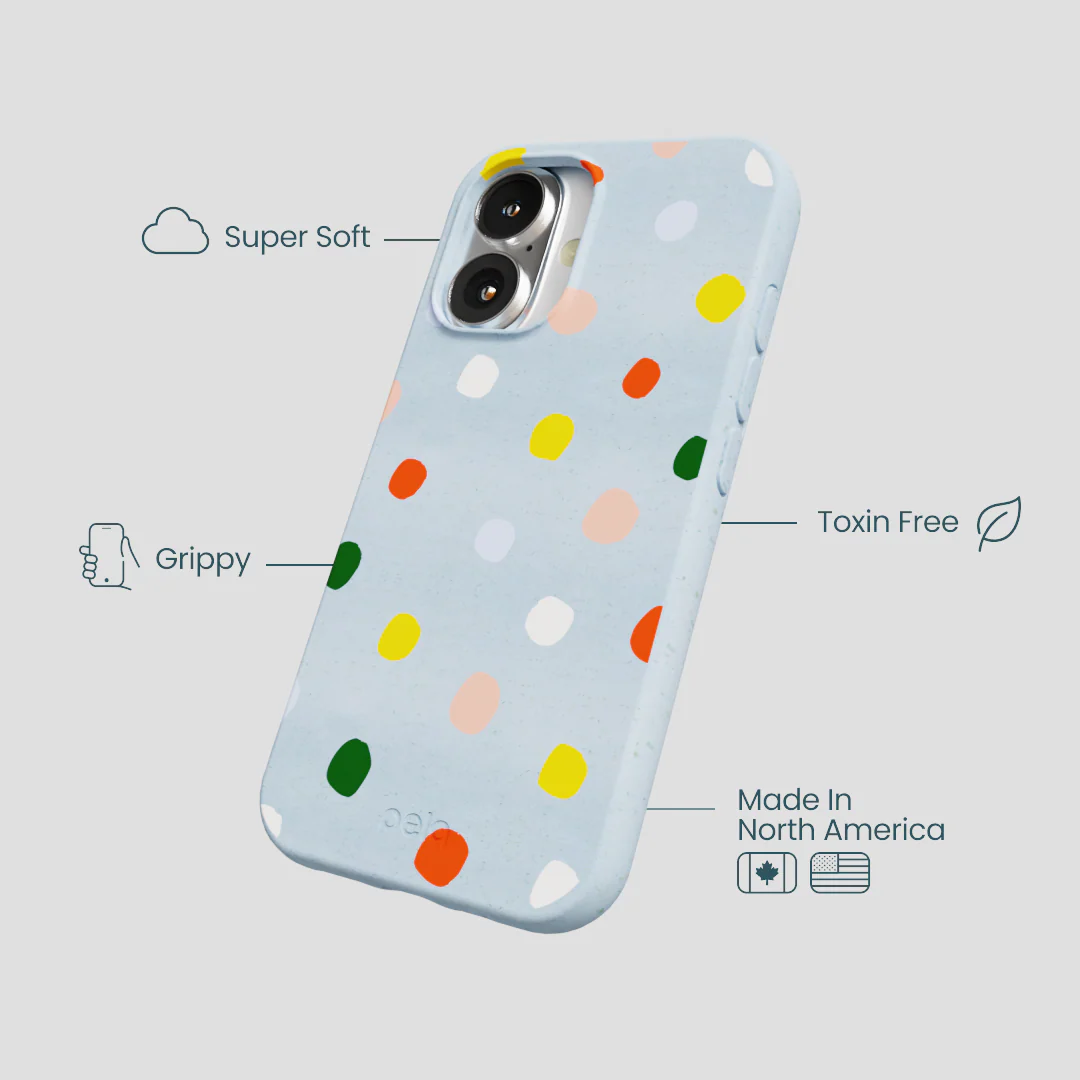 Powder Blue Rainbow Dots iPhone 16 Case - Image 4