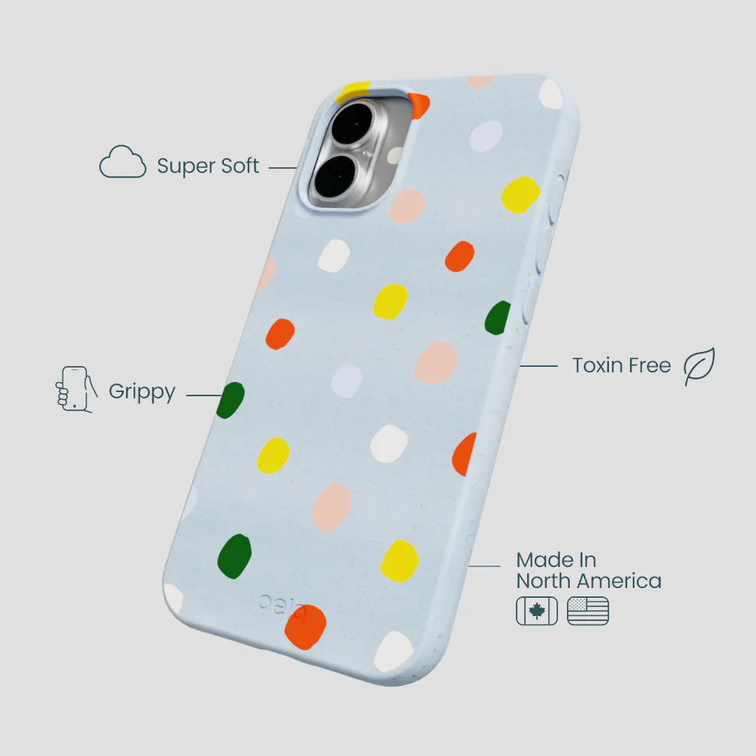 Powder Blue Rainbow Dots iPhone 16 Plus Case - Image 4