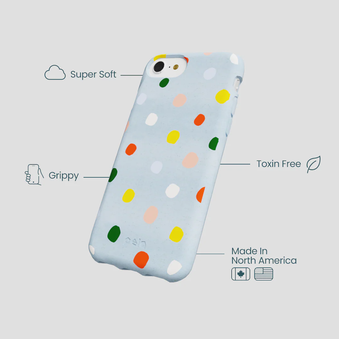 Powder Blue Rainbow Dots iPhone 6/6s/7/8/SE Case - Image 4
