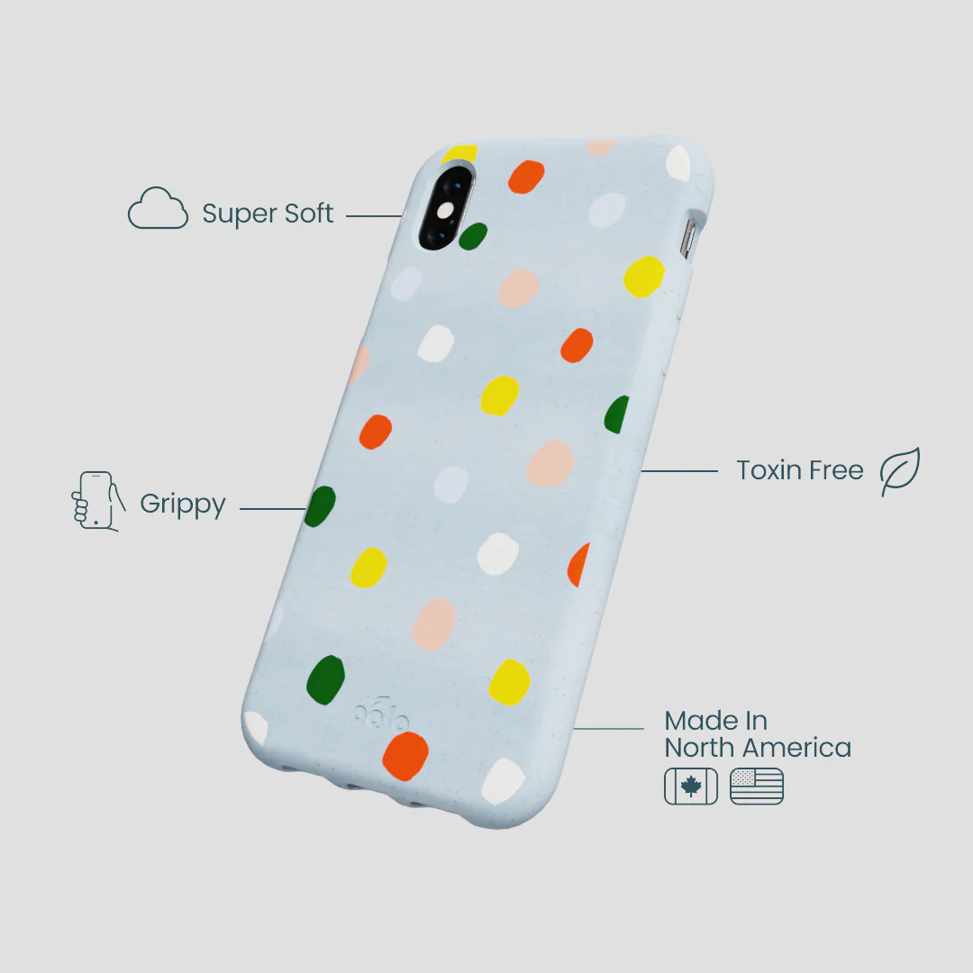 Powder Blue Rainbow Dots iPhone XR Case - Image 4