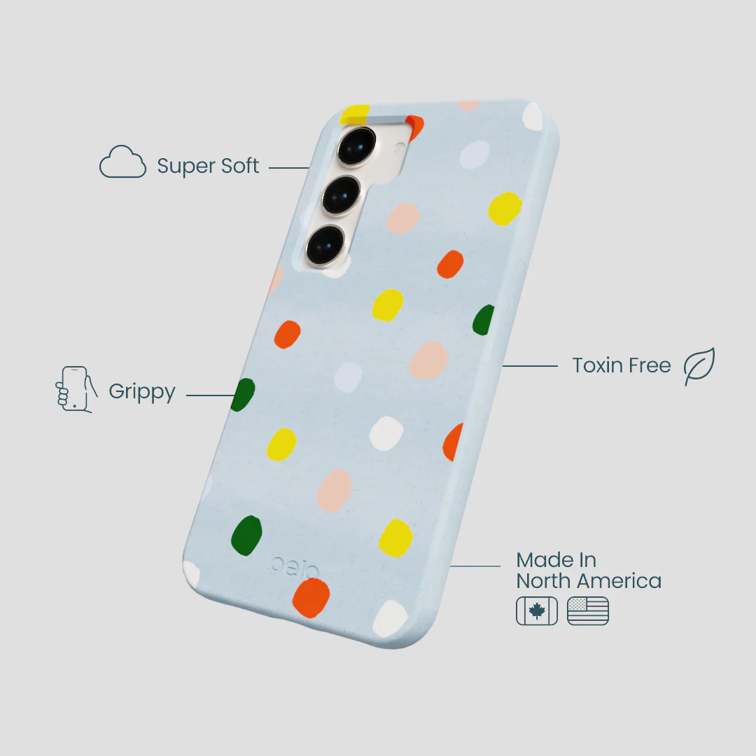 Powder Blue Rainbow Dots Samsung Galaxy S24 Case - Image 4
