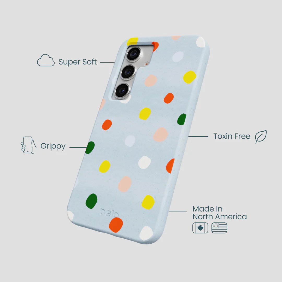 Powder Blue Rainbow Dots Samsung Galaxy S25 Case - Image 4