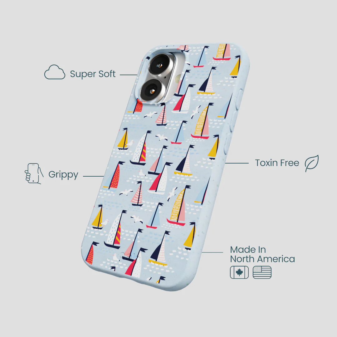 Powder Blue Sails and Seagulls iPhone 16 Case - Image 4