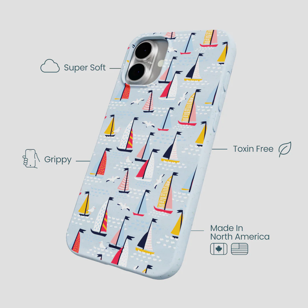 Powder Blue Sails and Seagulls iPhone 16 Plus Case - Image 4