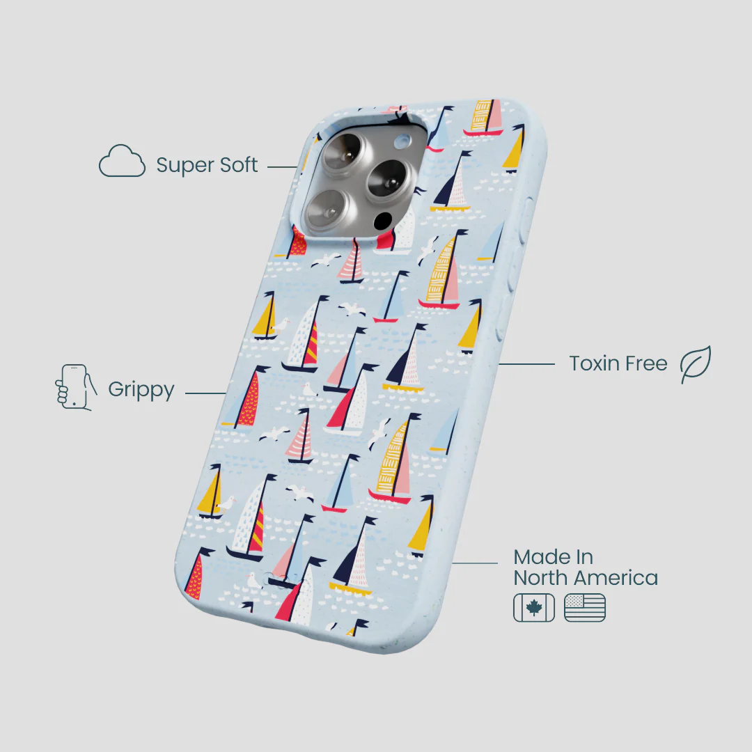 Powder Blue Sails and Seagulls iPhone 16 Pro Case - Image 4