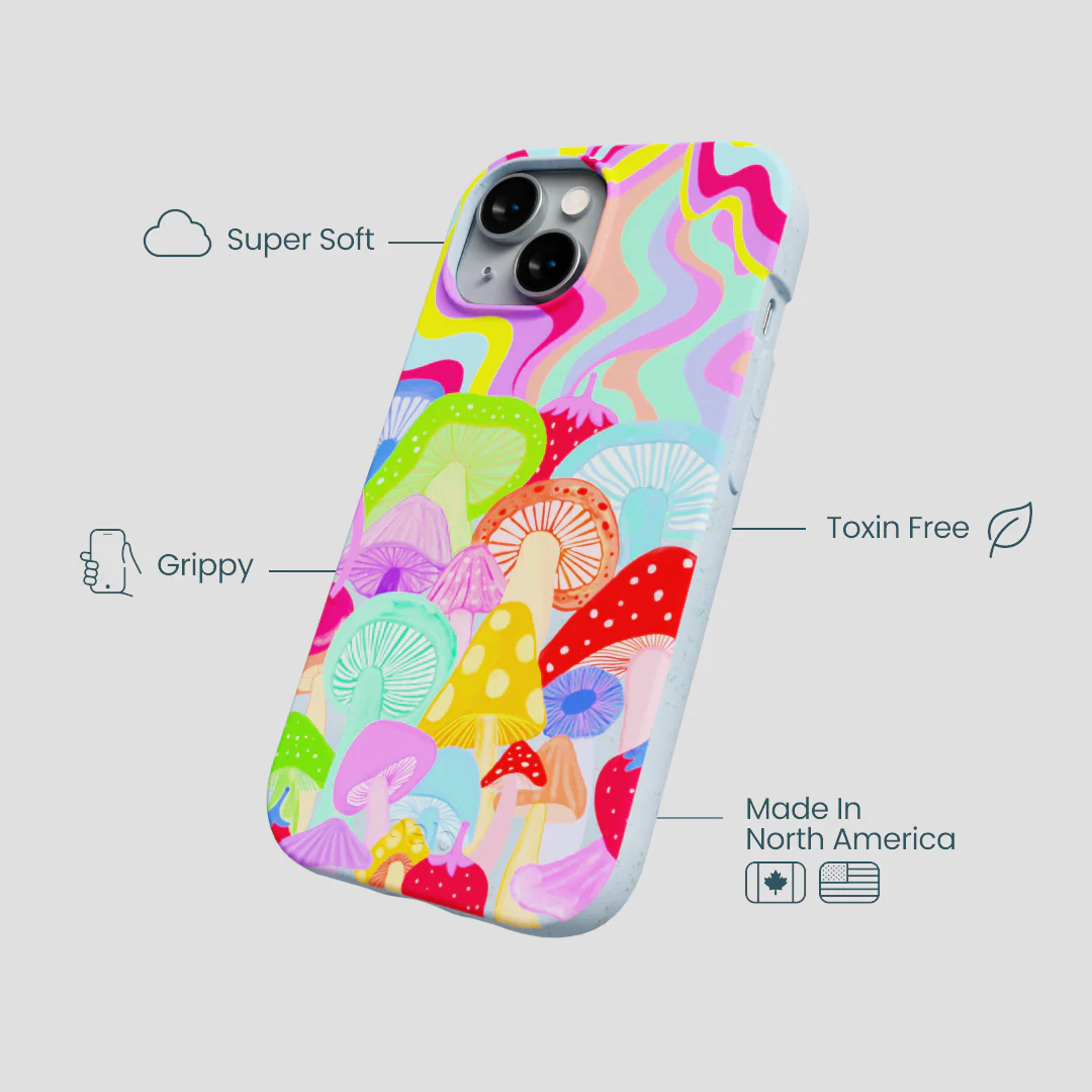 Powder Blue Shroom Spiral iPhone 14 Case - Image 4