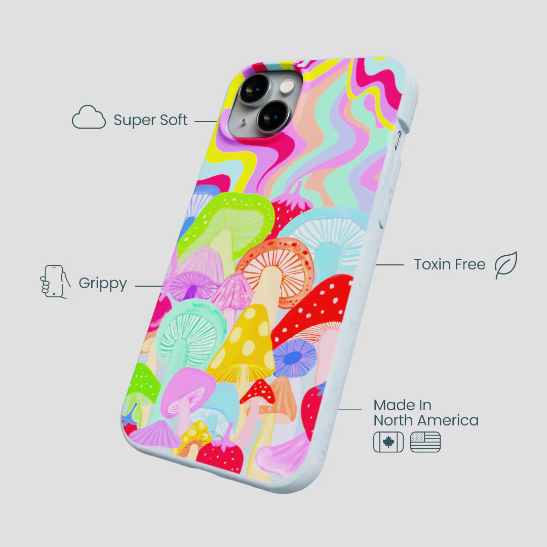 Powder Blue Shroom Spiral iPhone 14 Plus Case - Image 4