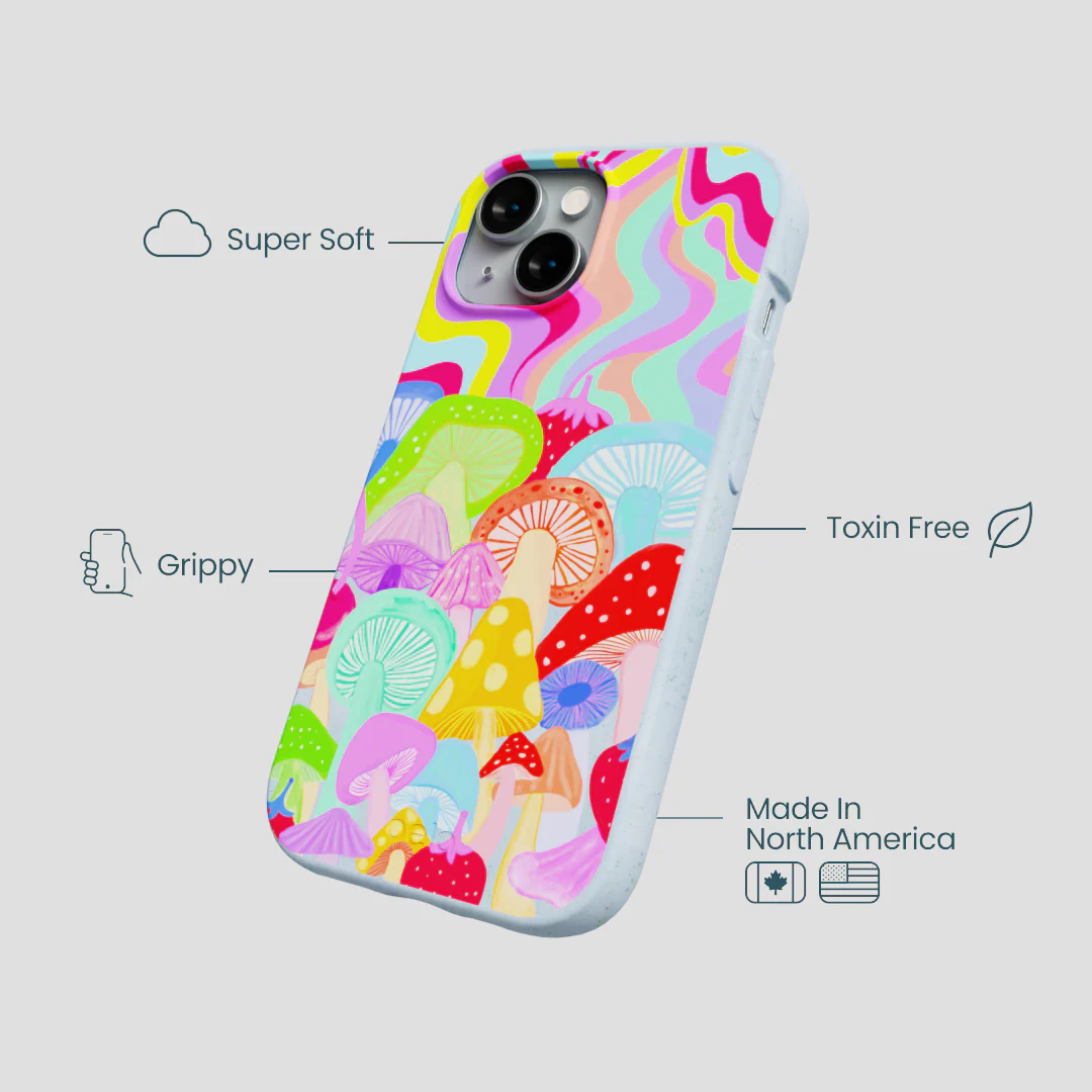 Powder Blue Shroom Spiral iPhone 15 Case - Image 4