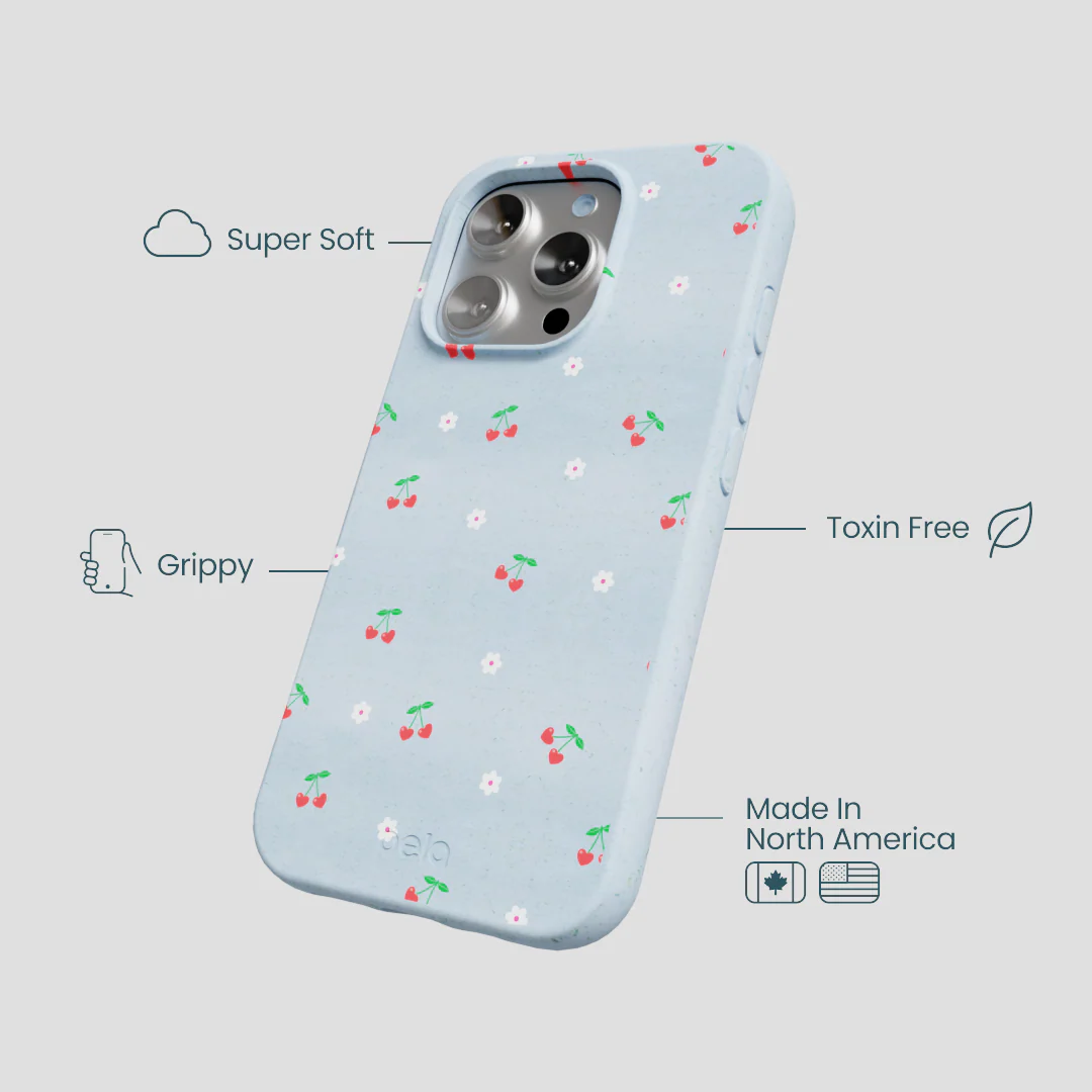 Powder Blue Sweet Cherries iPhone 16 Pro Case - Image 4
