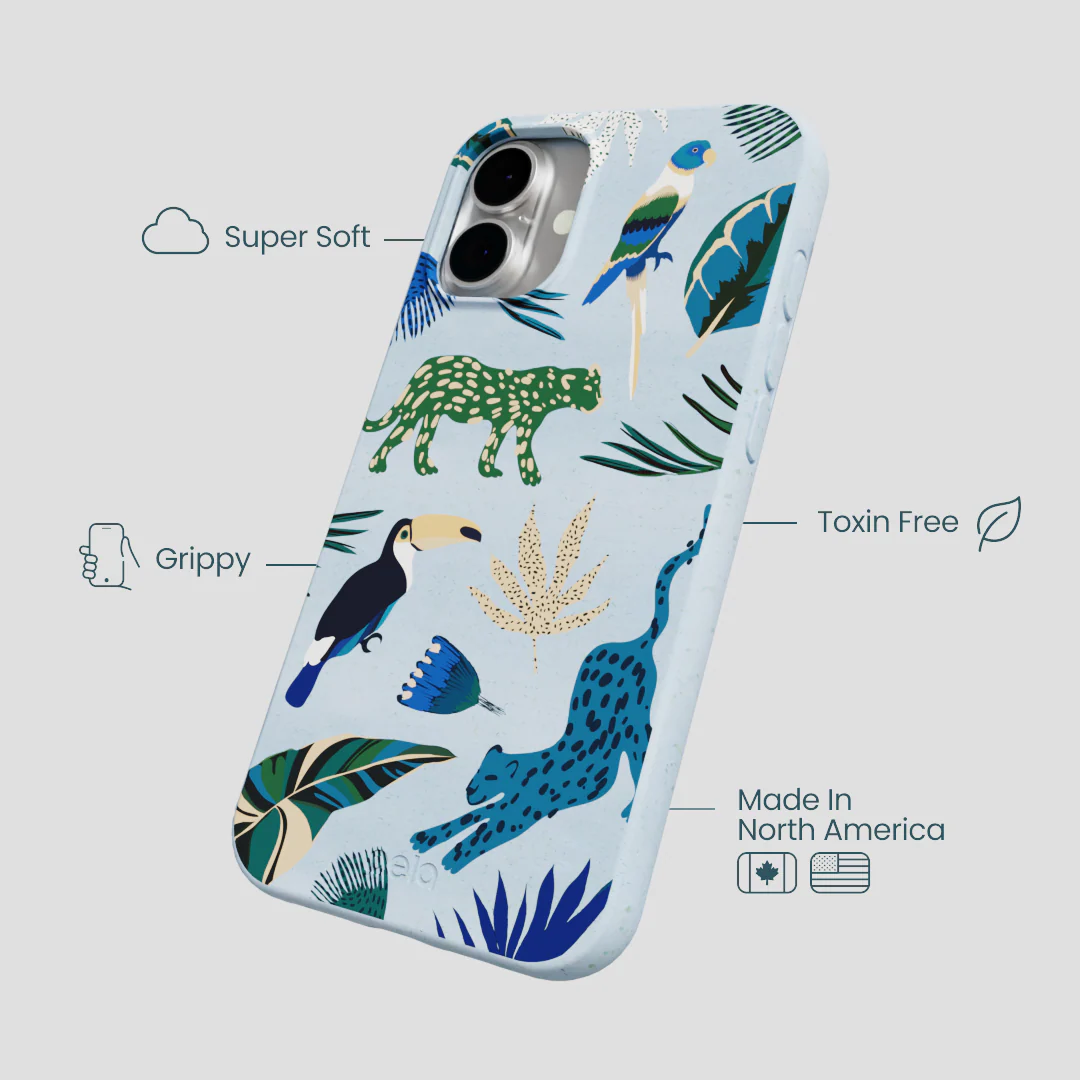 Powder Blue Tropical Rainforest iPhone 16 Plus Case - Image 4