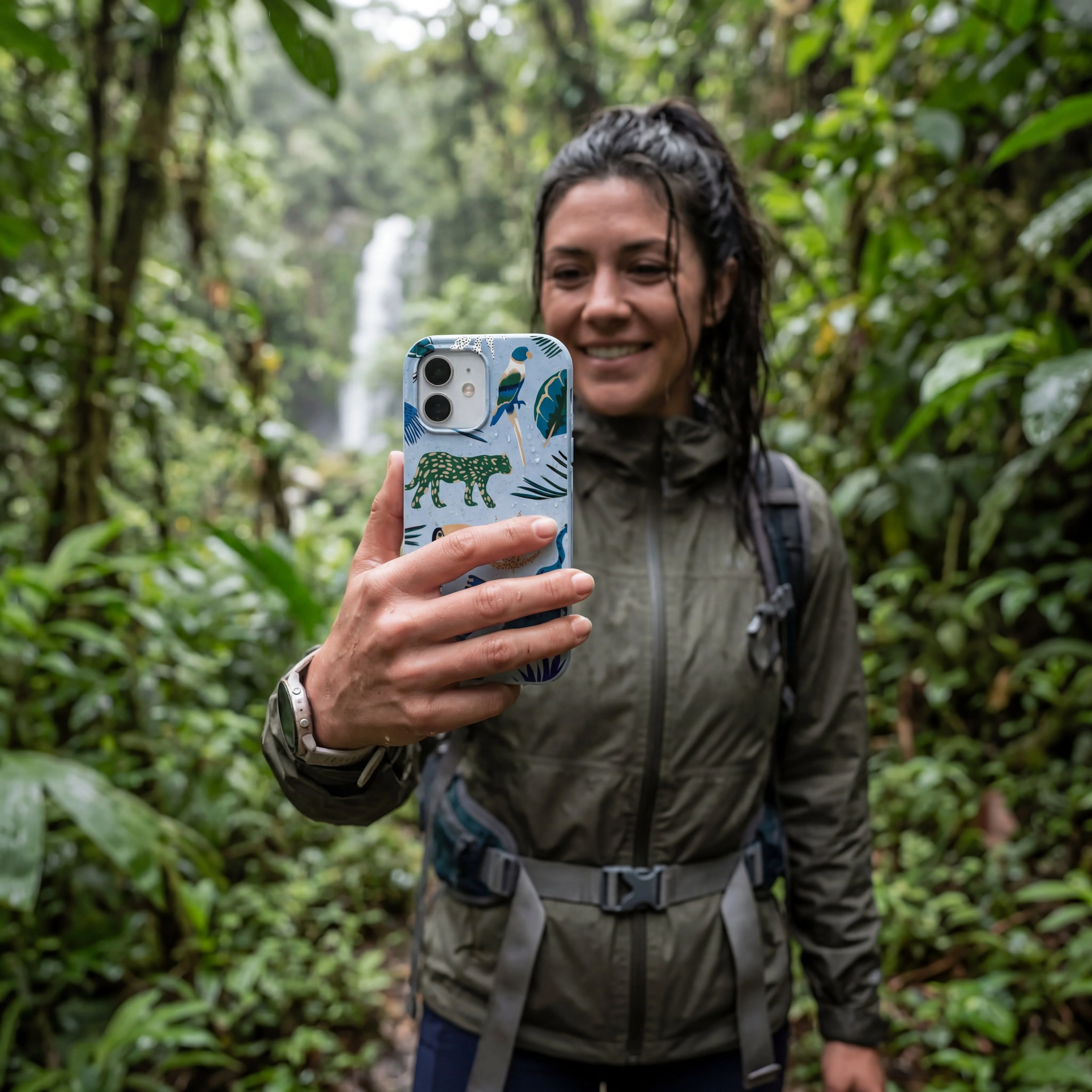 Powder Blue Tropical Rainforest iPhone 16 Pro Case - Image 2