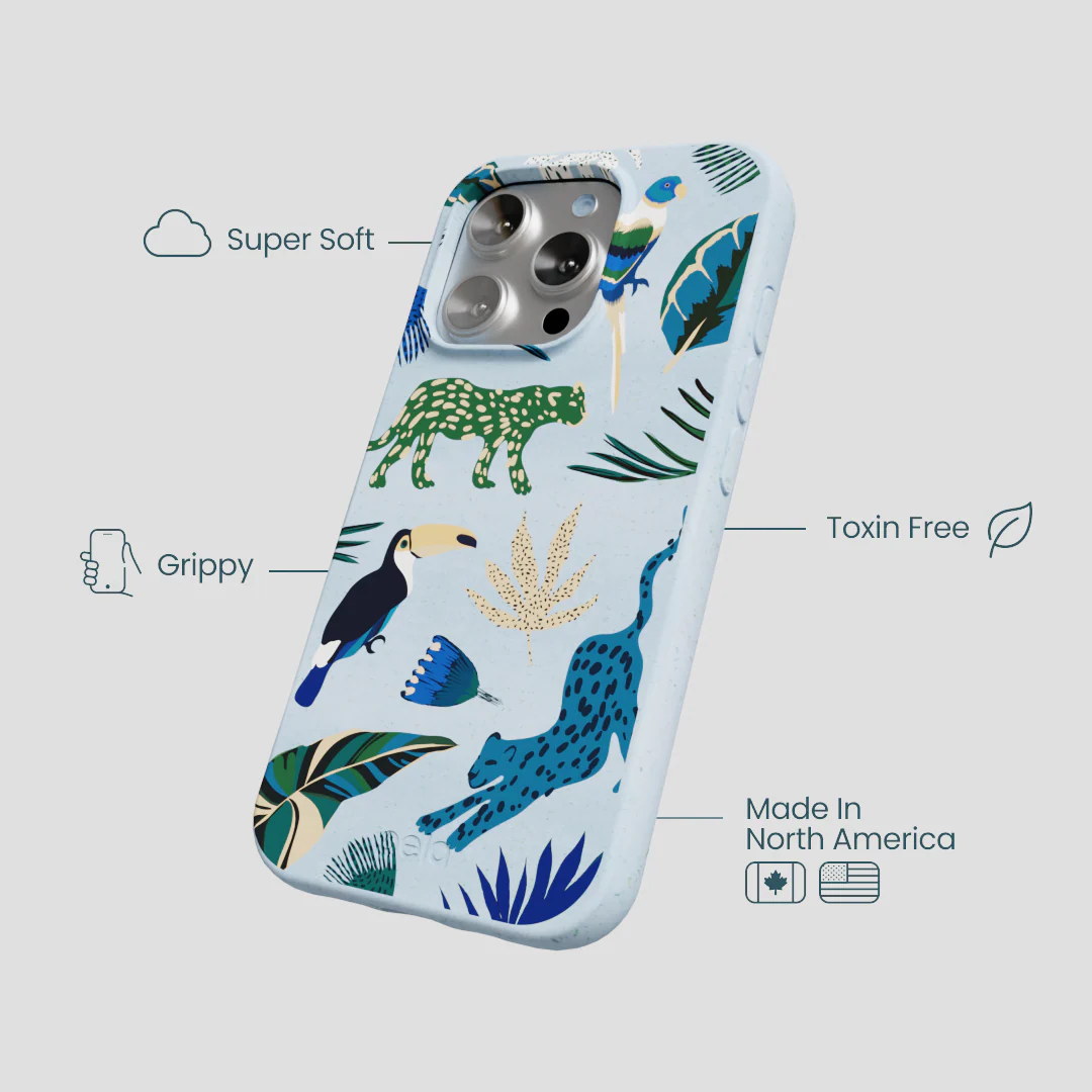 Powder Blue Tropical Rainforest iPhone 16 Pro Case - Image 4
