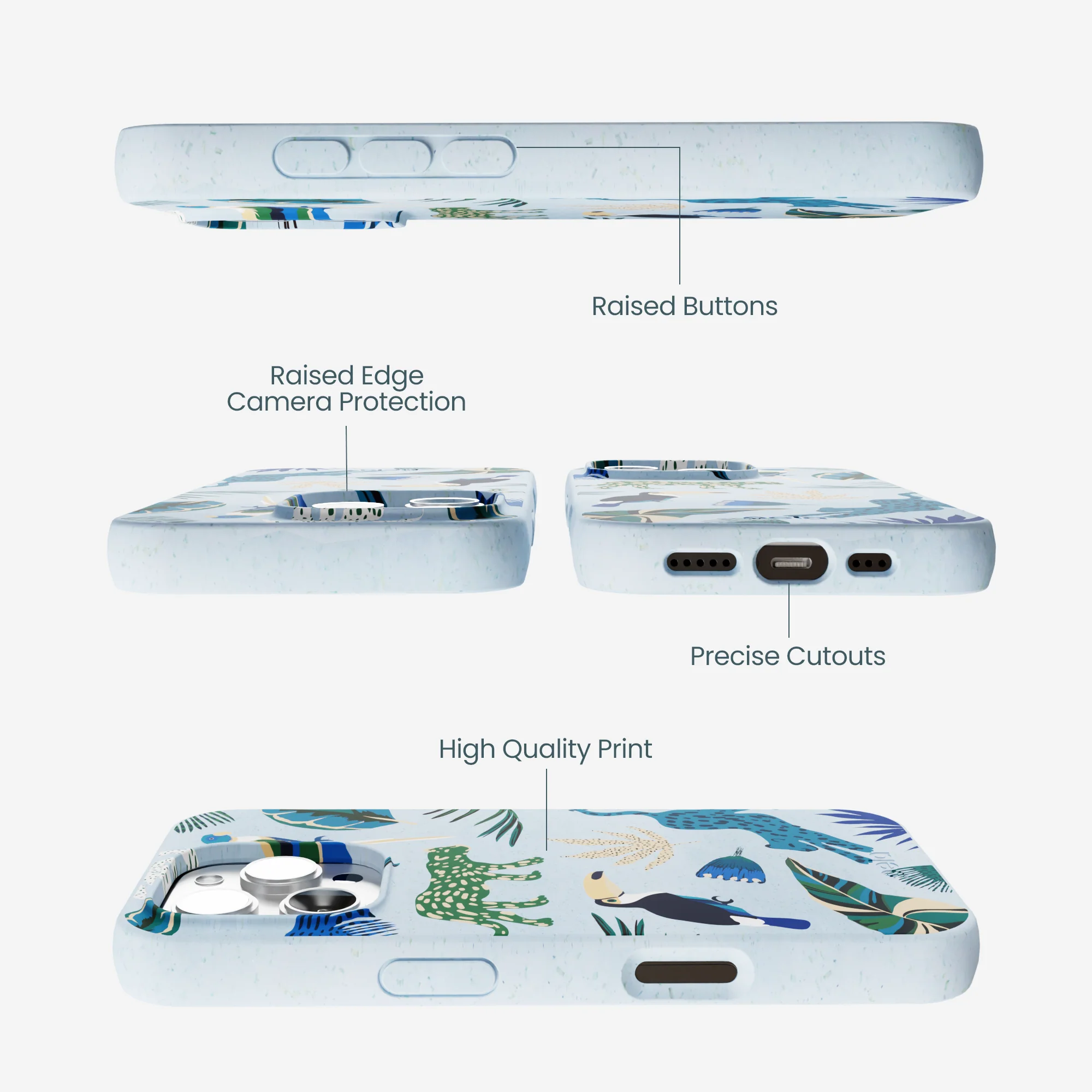 Powder Blue Tropical Rainforest iPhone 16 Pro Max Case - Image 3