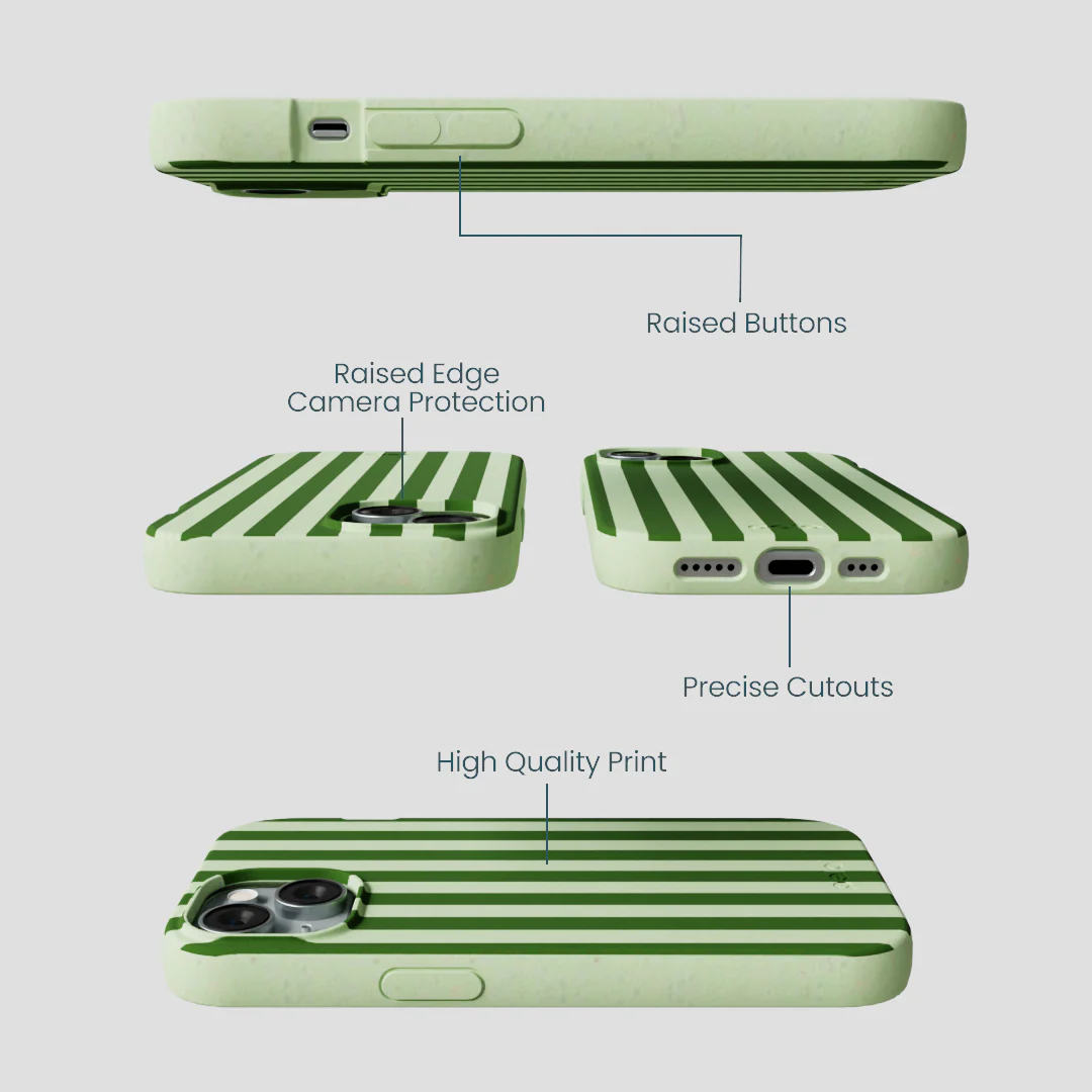 Sage Green Clover Stripes iPhone 14 Case - Image 3