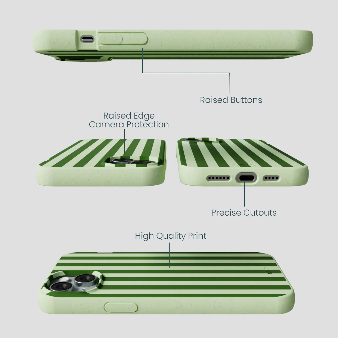 Sage Green Clover Stripes iPhone 14 Plus Case - Image 3