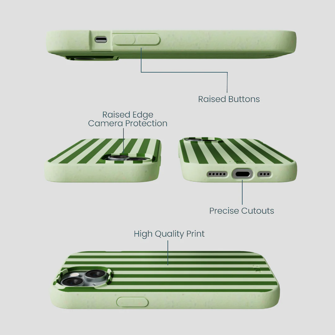 Sage Green Clover Stripes iPhone 15 Case - Image 3