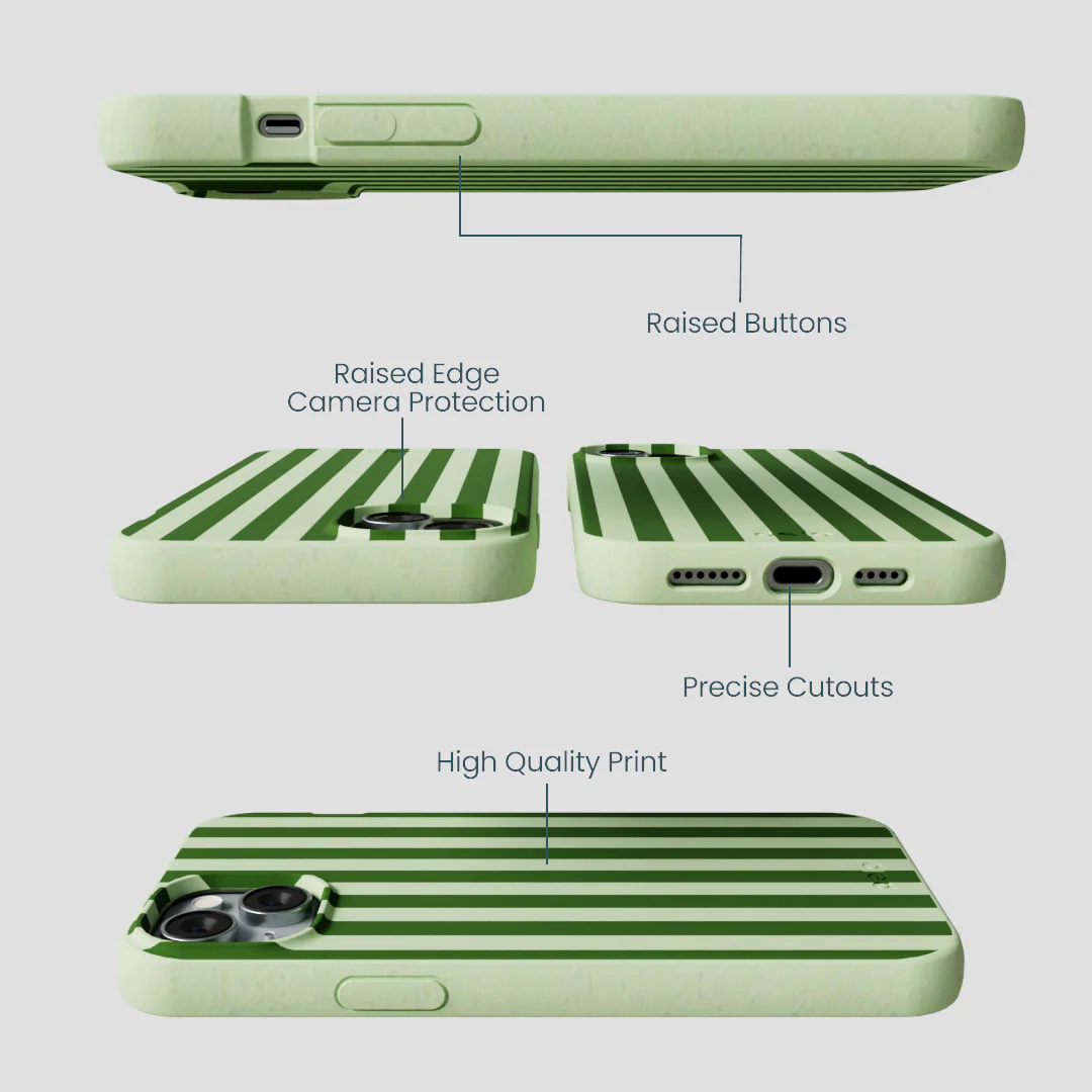 Sage Green Clover Stripes iPhone 15 Plus Case - Image 3