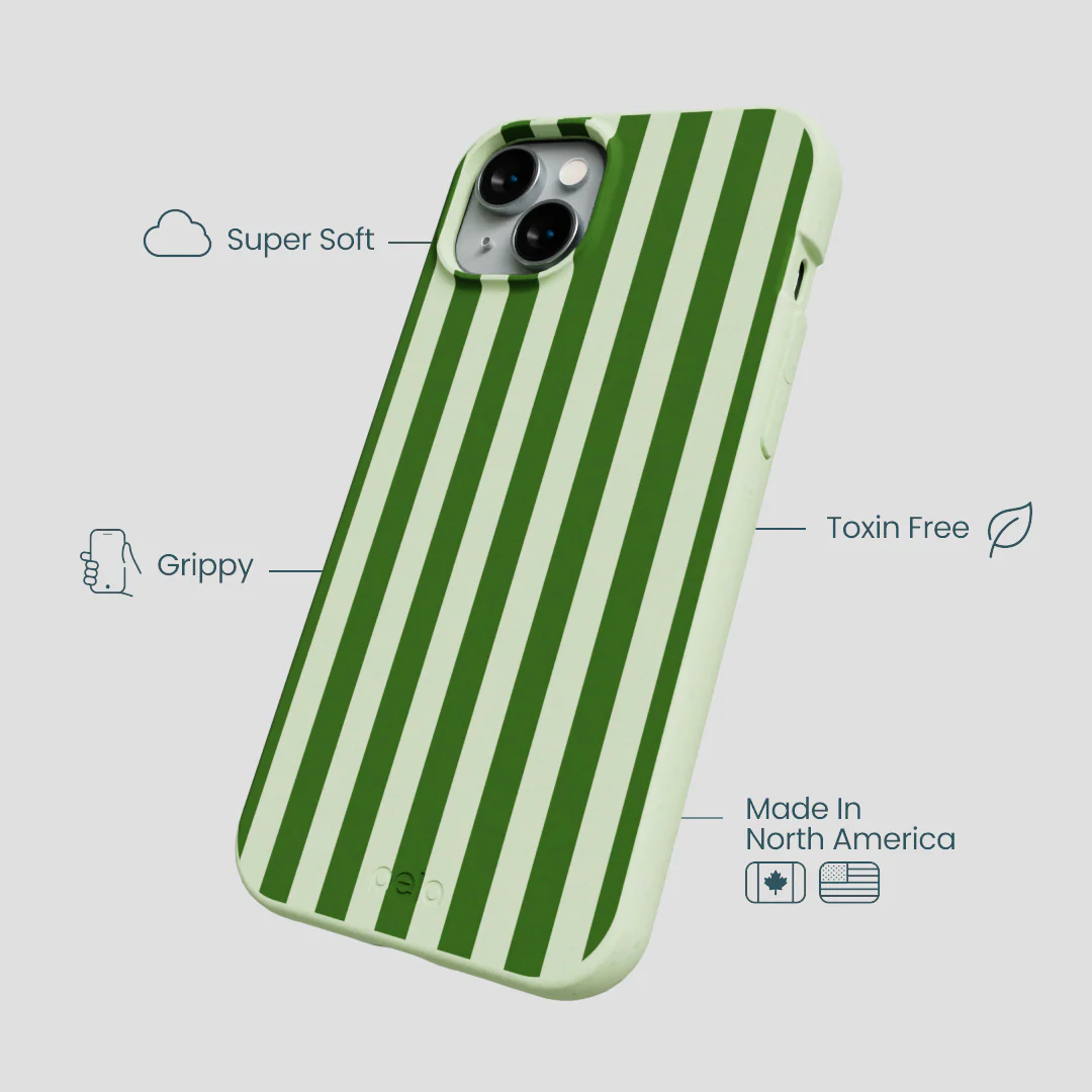 Sage Green Clover Stripes iPhone 15 Plus Case - Image 4
