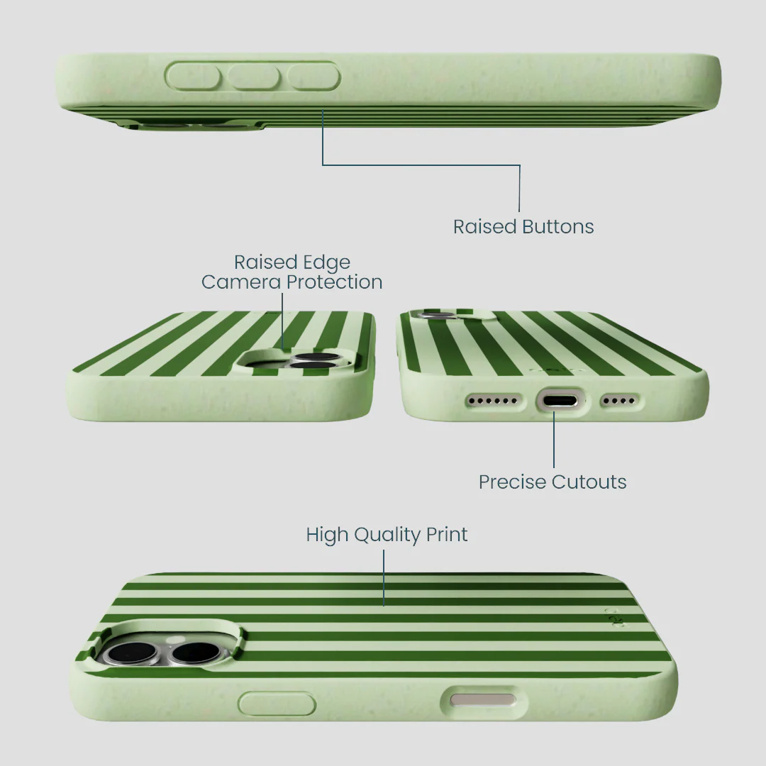 Sage Green Clover Stripes iPhone 16 Plus Case - Image 3