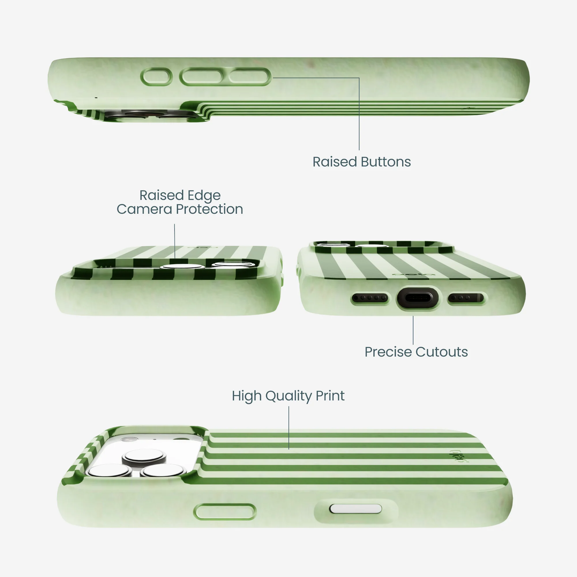 Sage Green Clover Stripes iPhone 17 Pro Case - Image 3