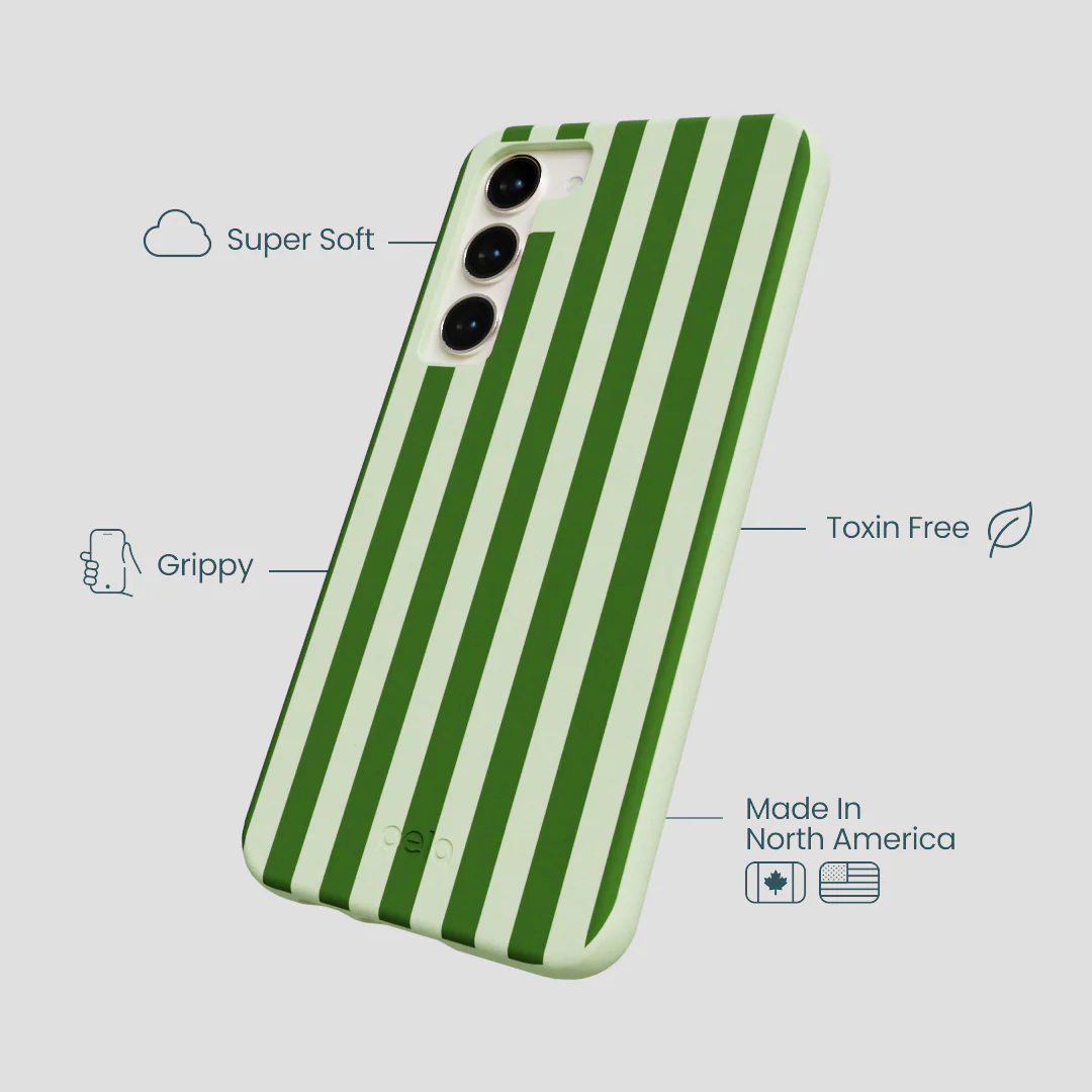 Sage Green Clover Stripes Samsung Galaxy S24+(Plus) Case - Image 3