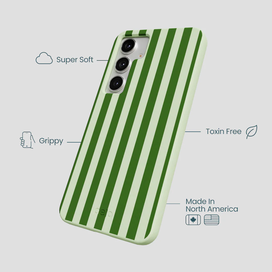 Sage Green Clover Stripes Samsung Galaxy S25+(Plus) Case - Image 3