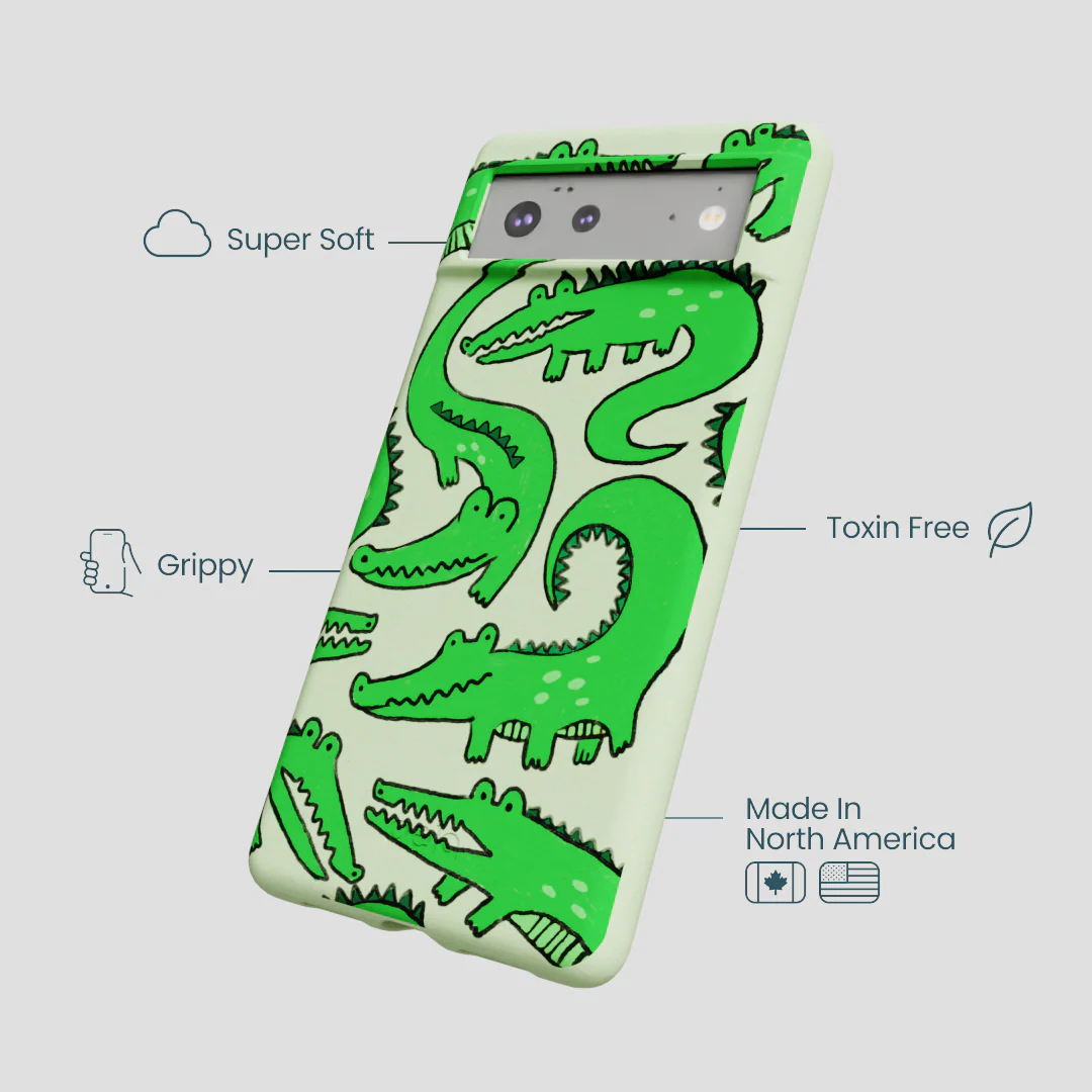 Sage Green Croc a Doodle Google Pixel 6a Case - Image 4