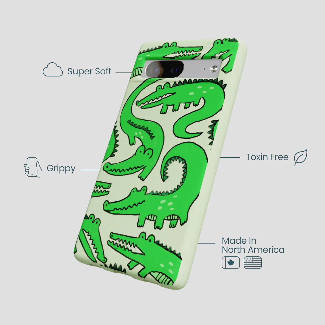 Sage Green Croc a Doodle Google Pixel 7a Case - Image 4