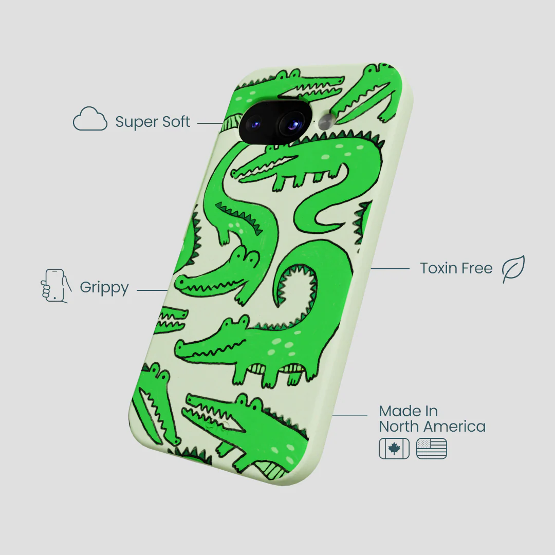 Sage Green Croc a Doodle Google Pixel 9a Case - Image 4
