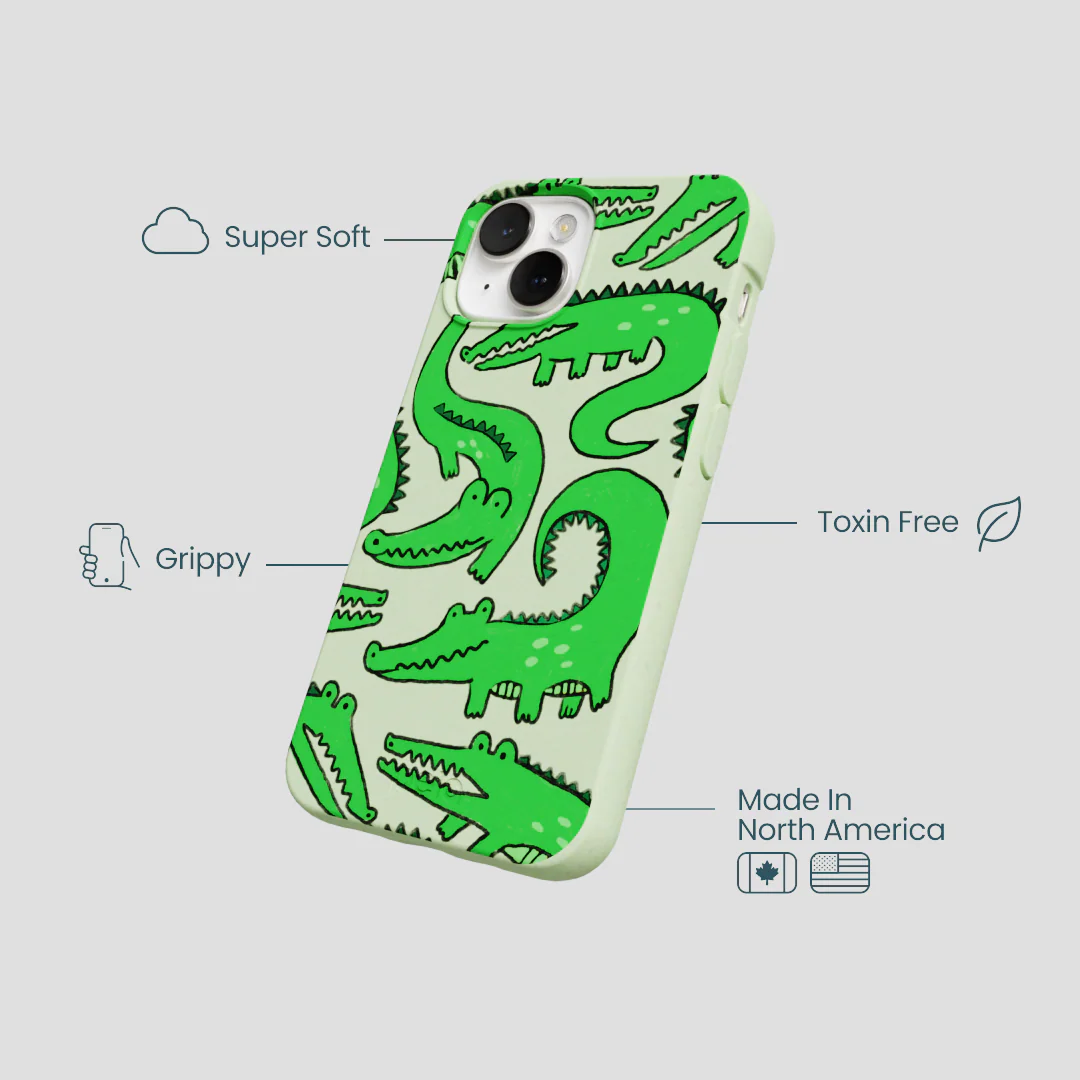 Sage Green Croc a Doodle iPhone 13 Mini Case - Image 4