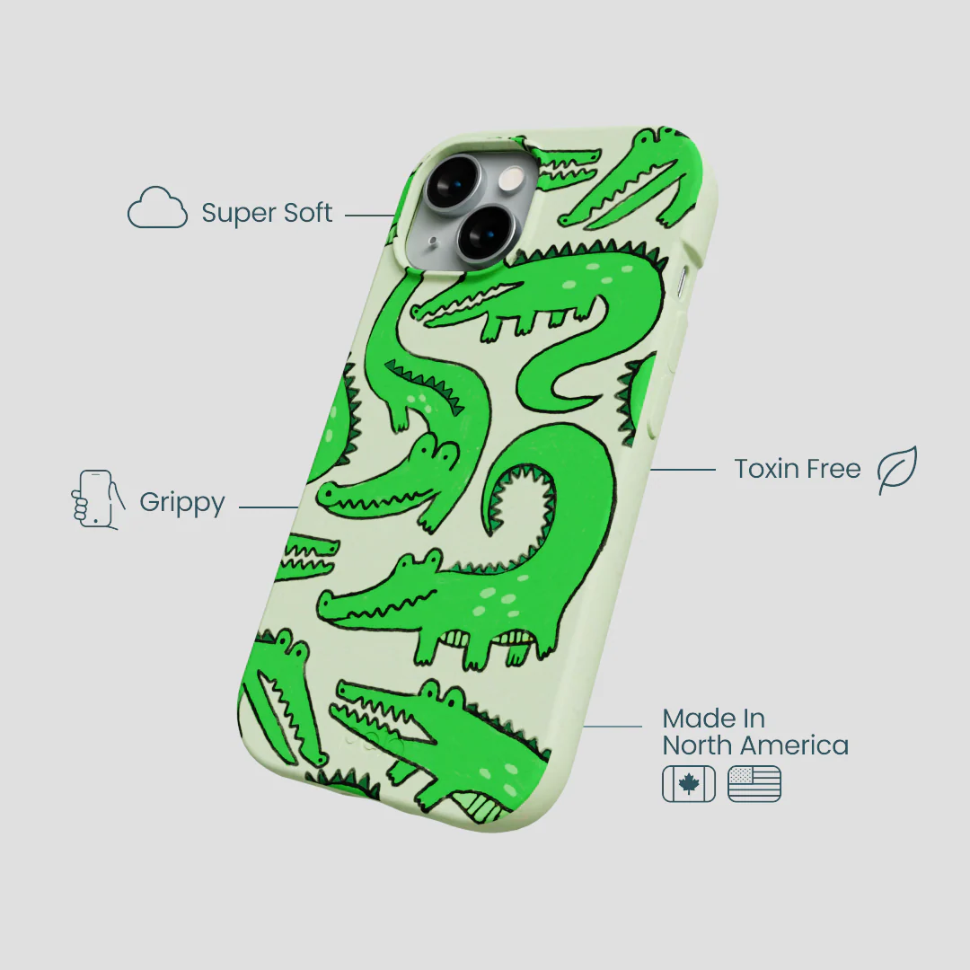 Sage Green Croc a Doodle iPhone 14 Case - Image 4