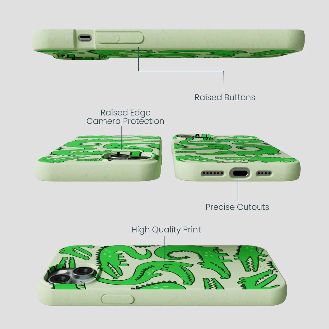 Sage Green Croc a Doodle iPhone 14 Plus Case - Image 3