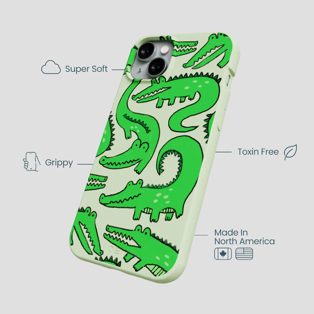 Sage Green Croc a Doodle iPhone 14 Plus Case - Image 4