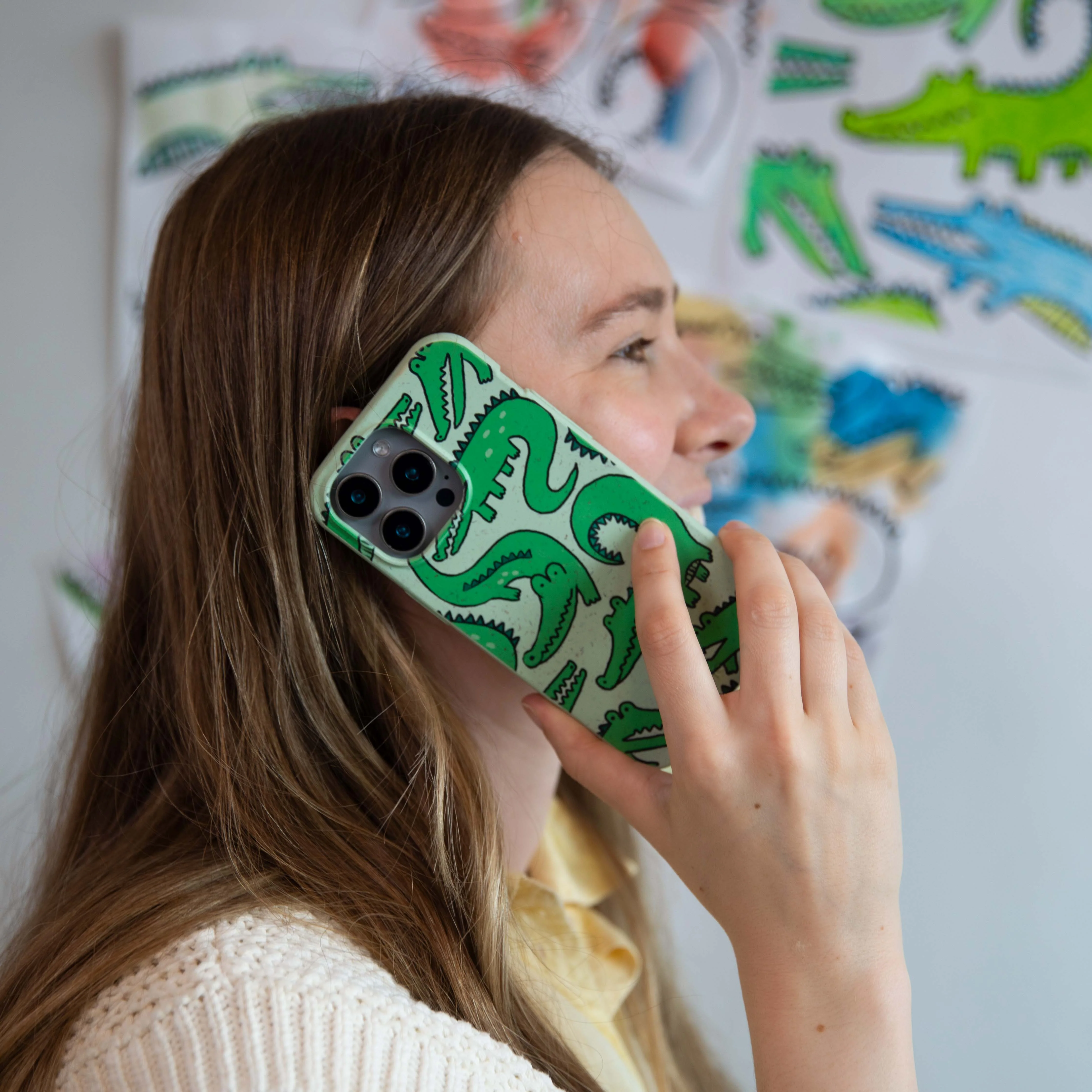 Sage Green Croc a Doodle iPhone 14 Pro Case - Image 9