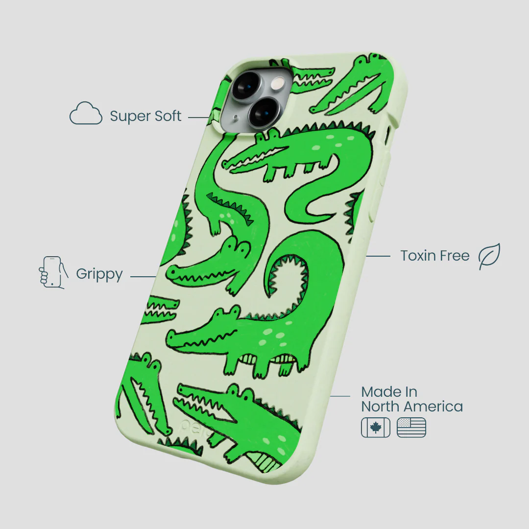 Sage Green Croc a Doodle iPhone 15 Plus Case - Image 4