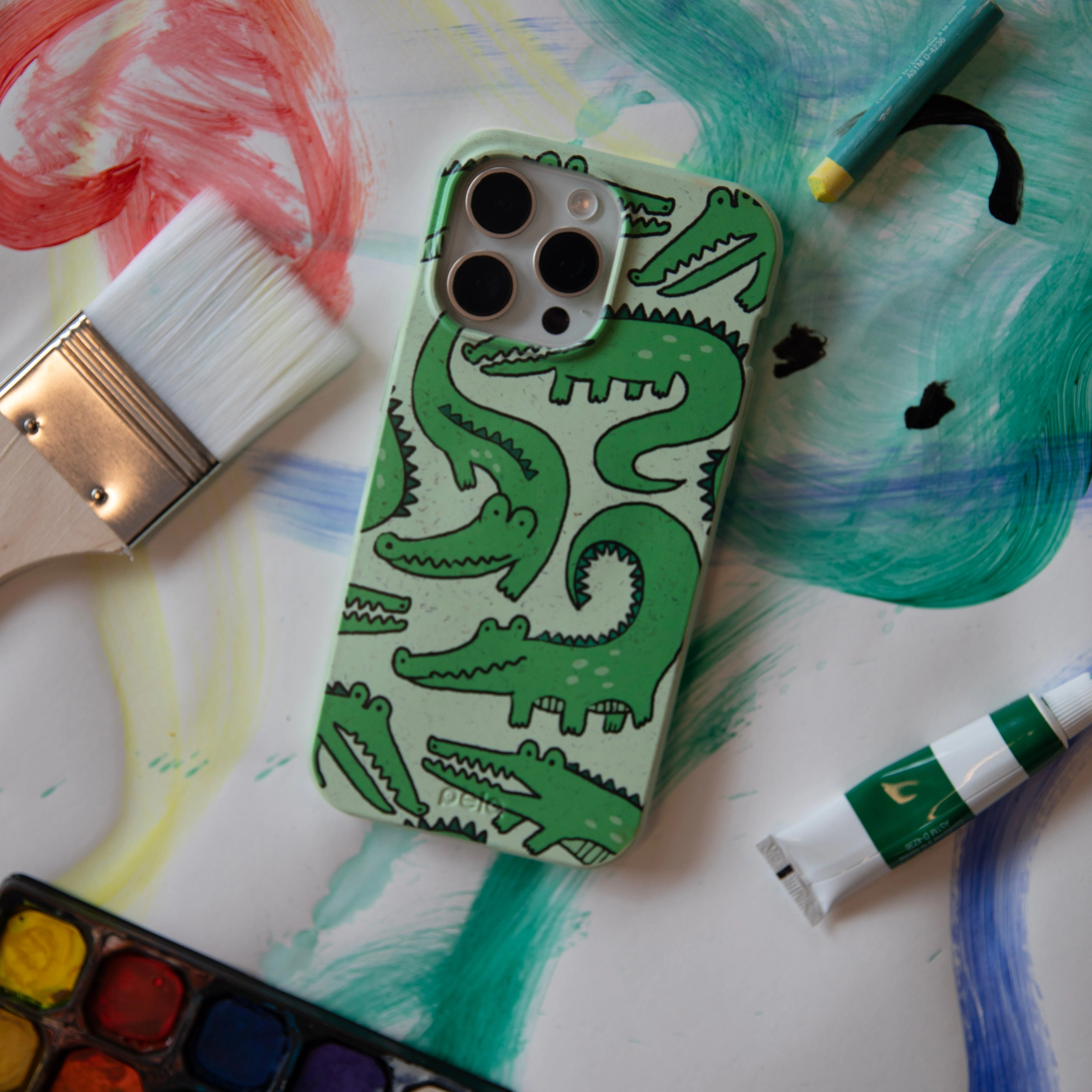 Sage Green Croc a Doodle iPhone 15 Pro Case - Image 2
